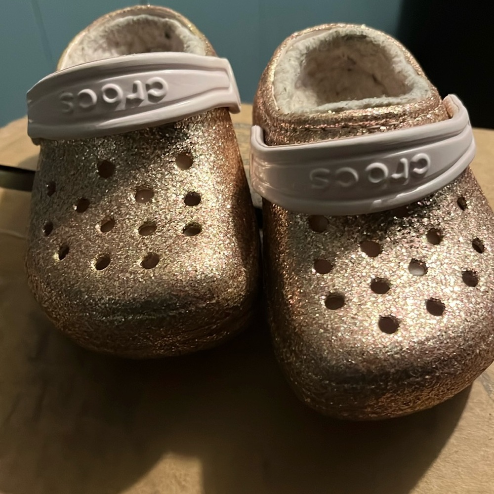 Toddler RoseGold Sparkle Crocs C5